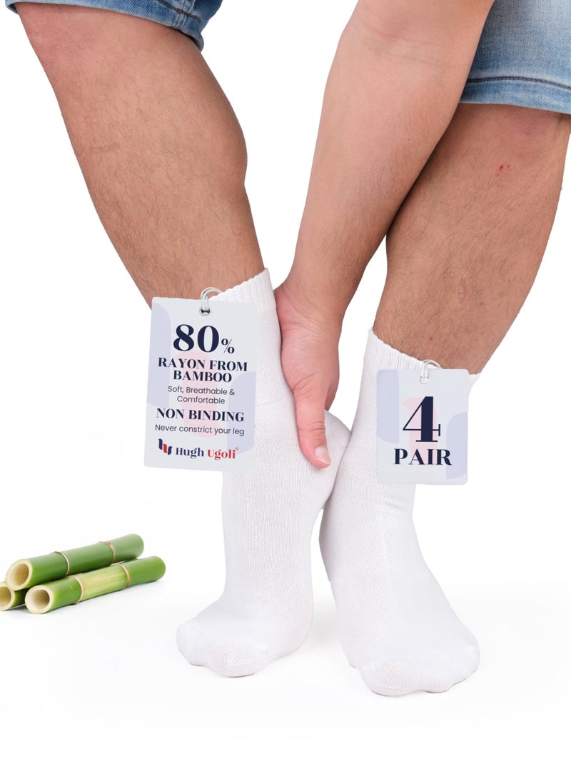 Hugh Ugoli Diabetic Socks for Men, Loose Ankle Socks Rayon, Extra-Wide, Thin, Seamless Toe and Non-Binding Top, 4 Pairs, White, Shoe Size: 11-13 - Image 2